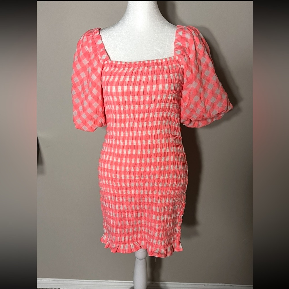 Free the Roses Pink Checkered Puff Sleeve Dress